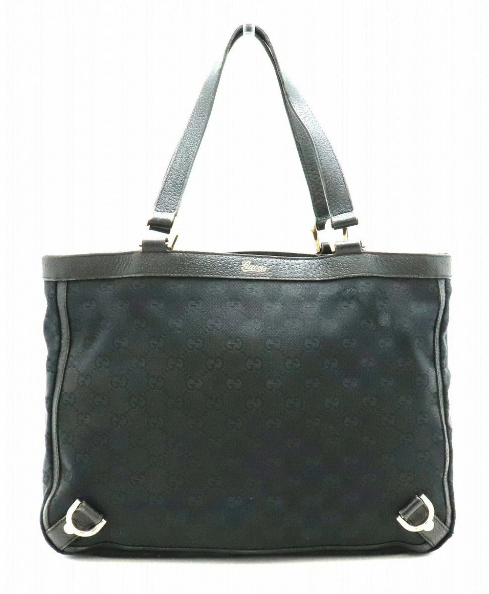 Gucci GG Canvas Abbey Tote Bag Handbag Leather Black